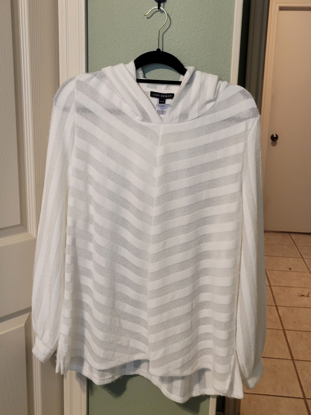 Lane Bryant White Chevron Striped Hooded Pullover